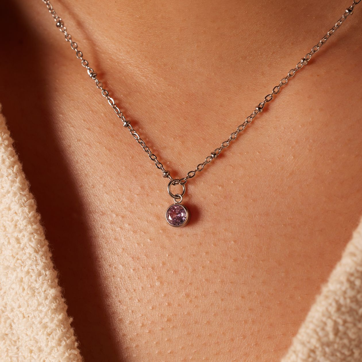 Stalen ketting met geboortesteen hanger Oktober