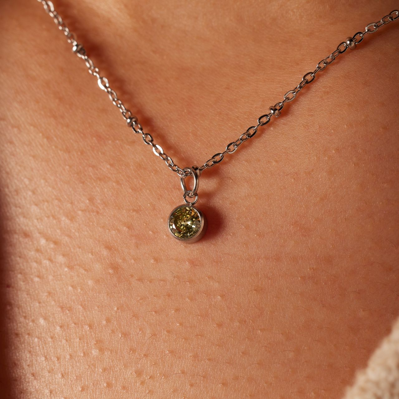 Stalen ketting met geboortesteen hanger November