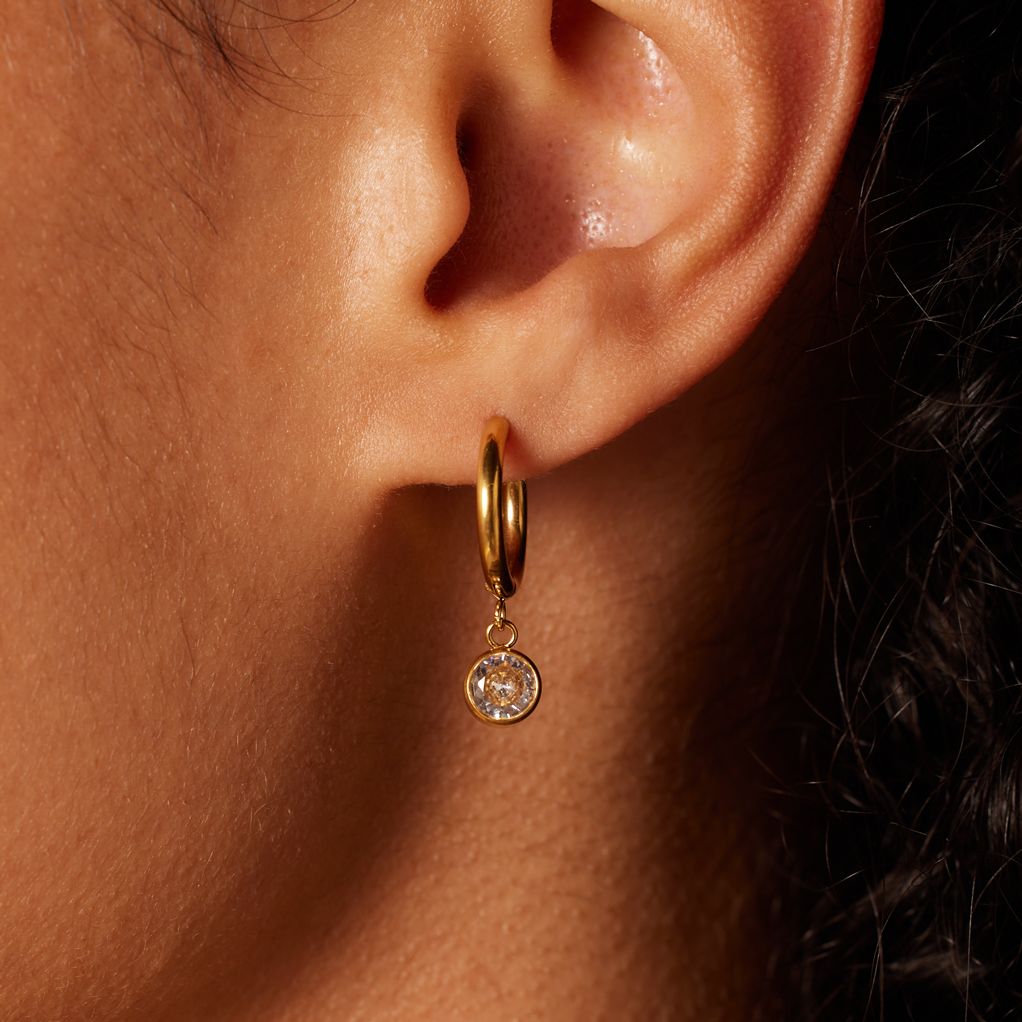 Stainless steel goldplated oorknoppen met geboortesteen April voor dames