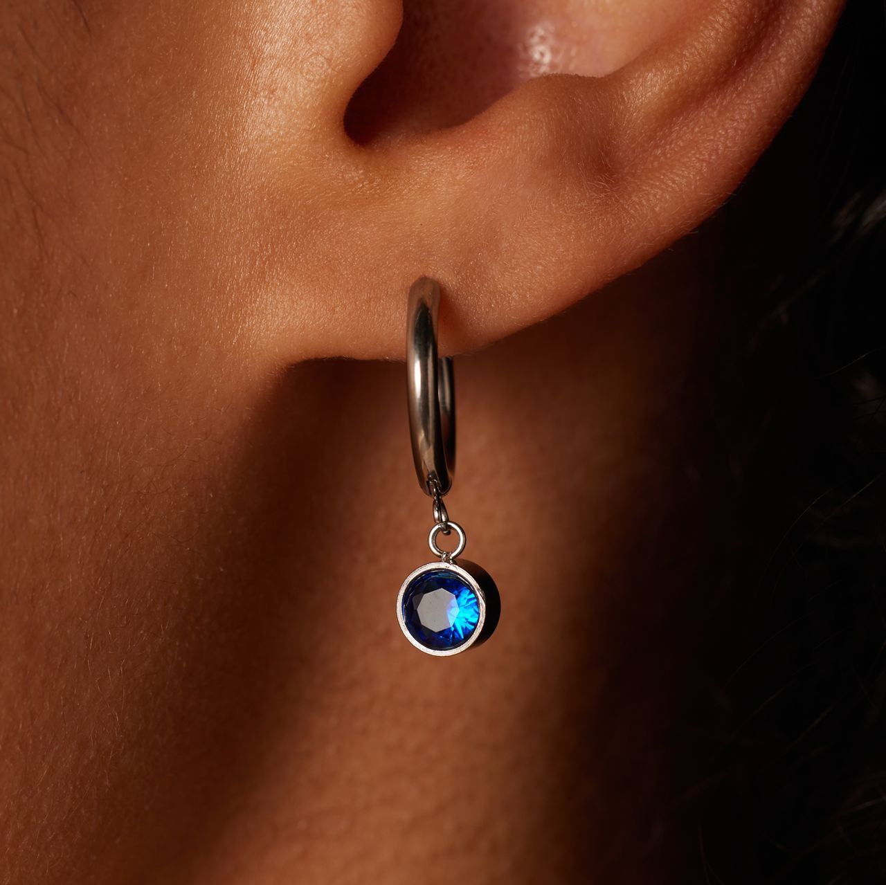 Stainless steel oorbellen met geboortesteen december