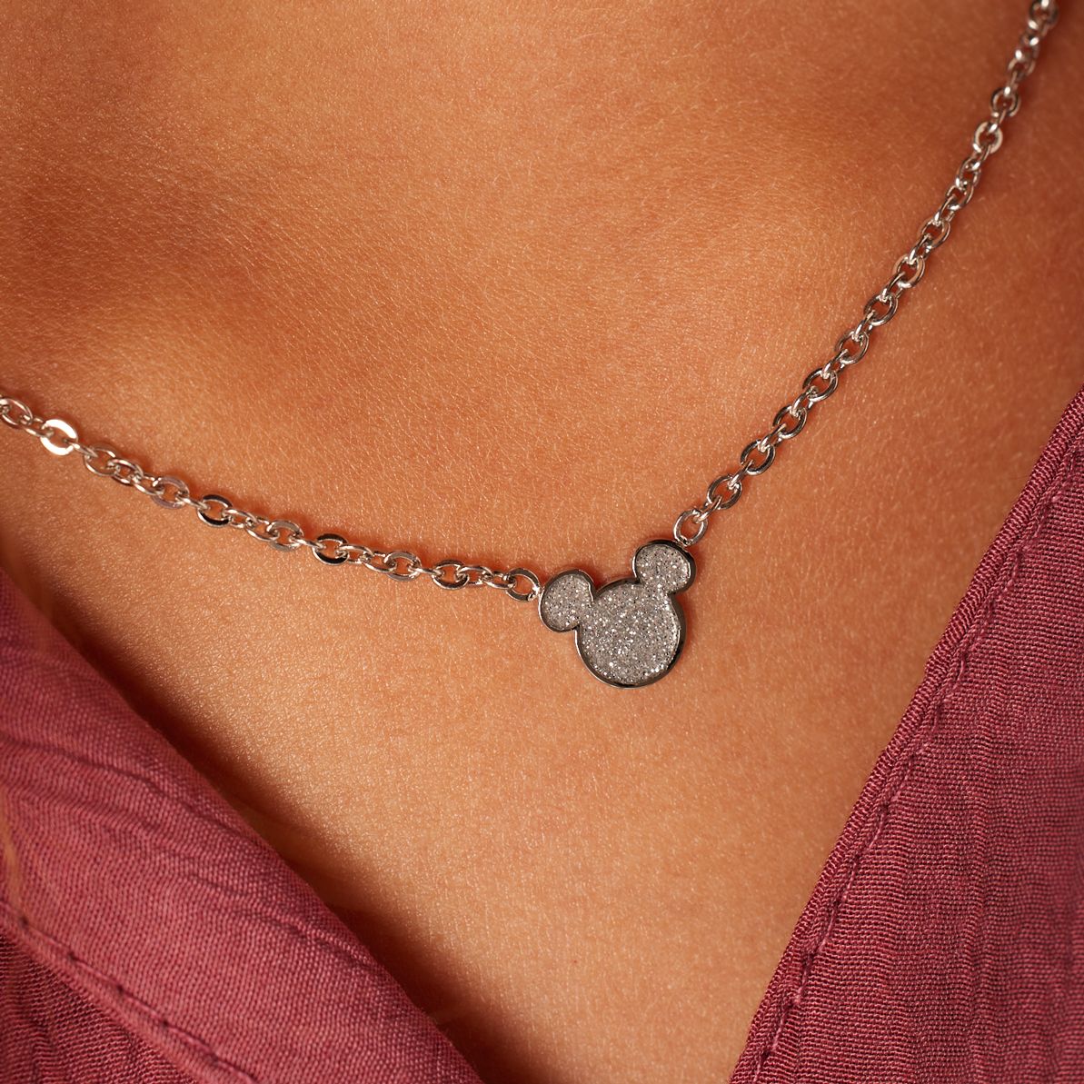 Disney stainless steel ketting Mickey Mouse met glitter