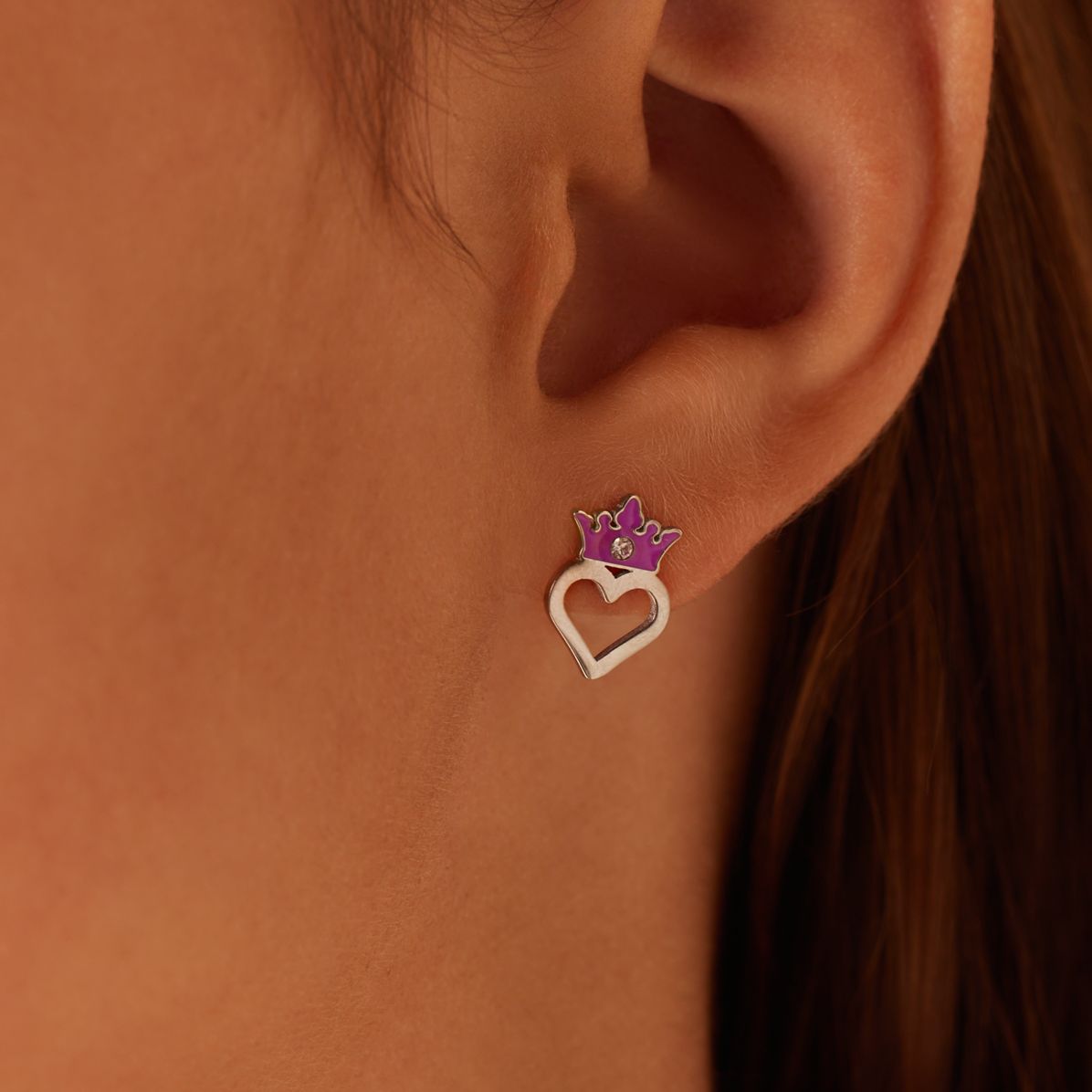 Disney stainless steel oorknoppen hart met roze kroon