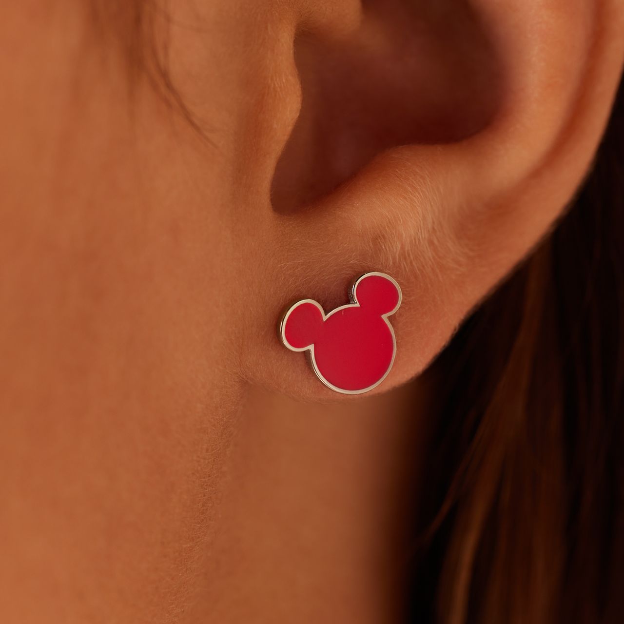 Disney stainless steel oorknoppen Mickey met roze emaille