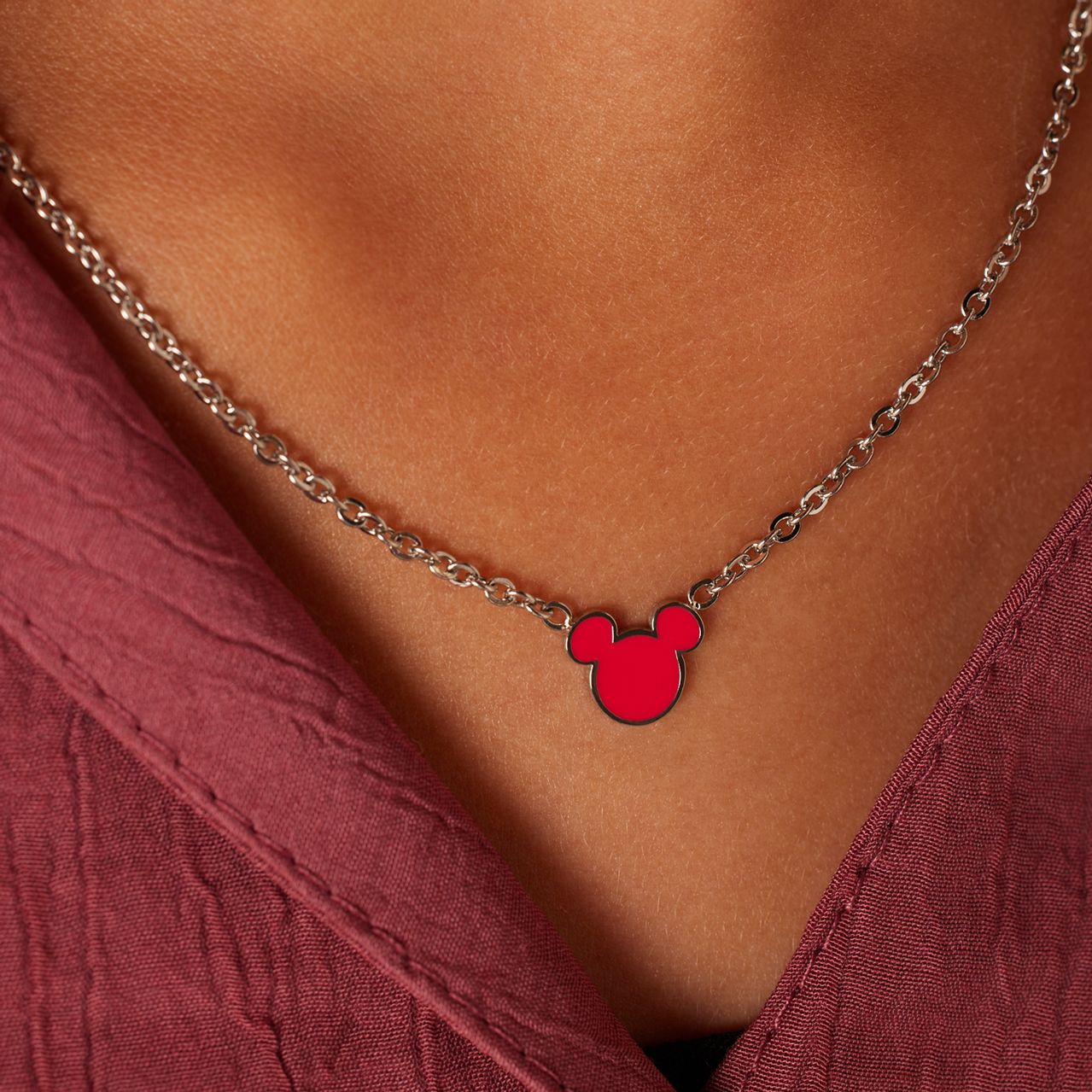 Disney stalen ketting Mickey met roze emaille