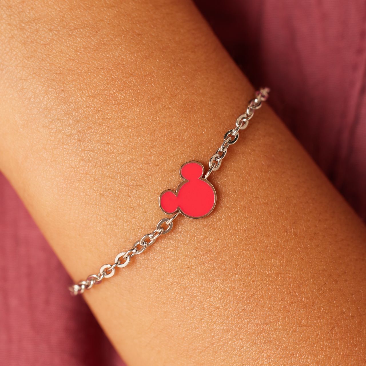 Disney – Armband aus Edelstahl, Mickey, mit rosa Emaille