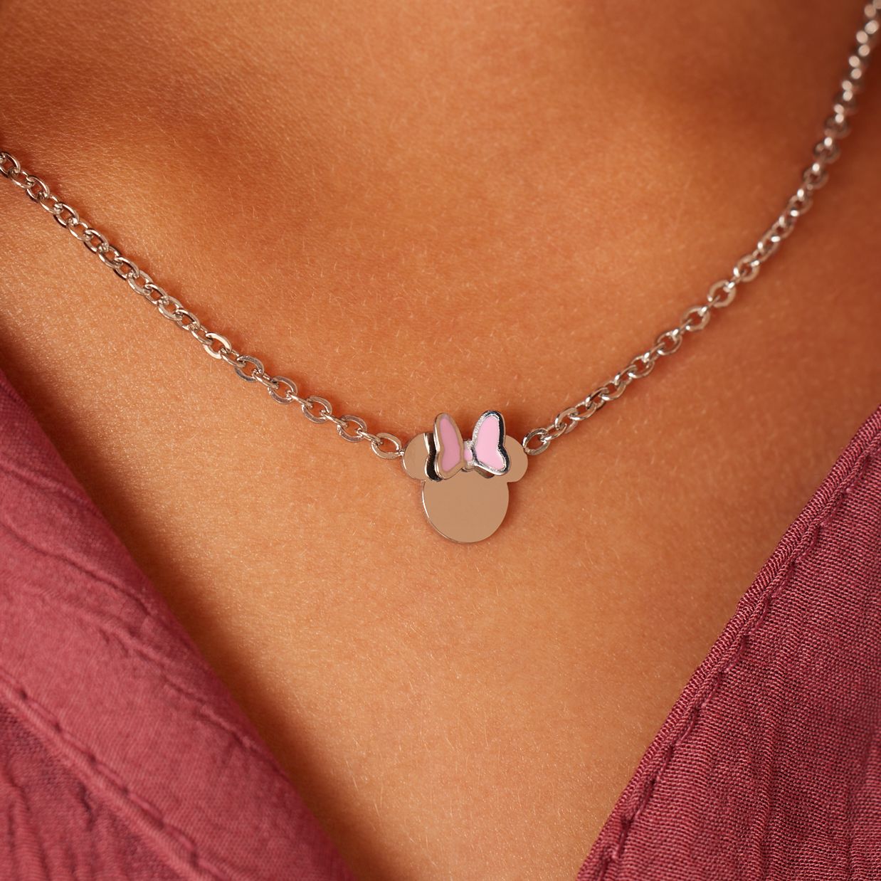 Disney – Halskette aus Edelstahl, Minnie, mit rosa Emaille