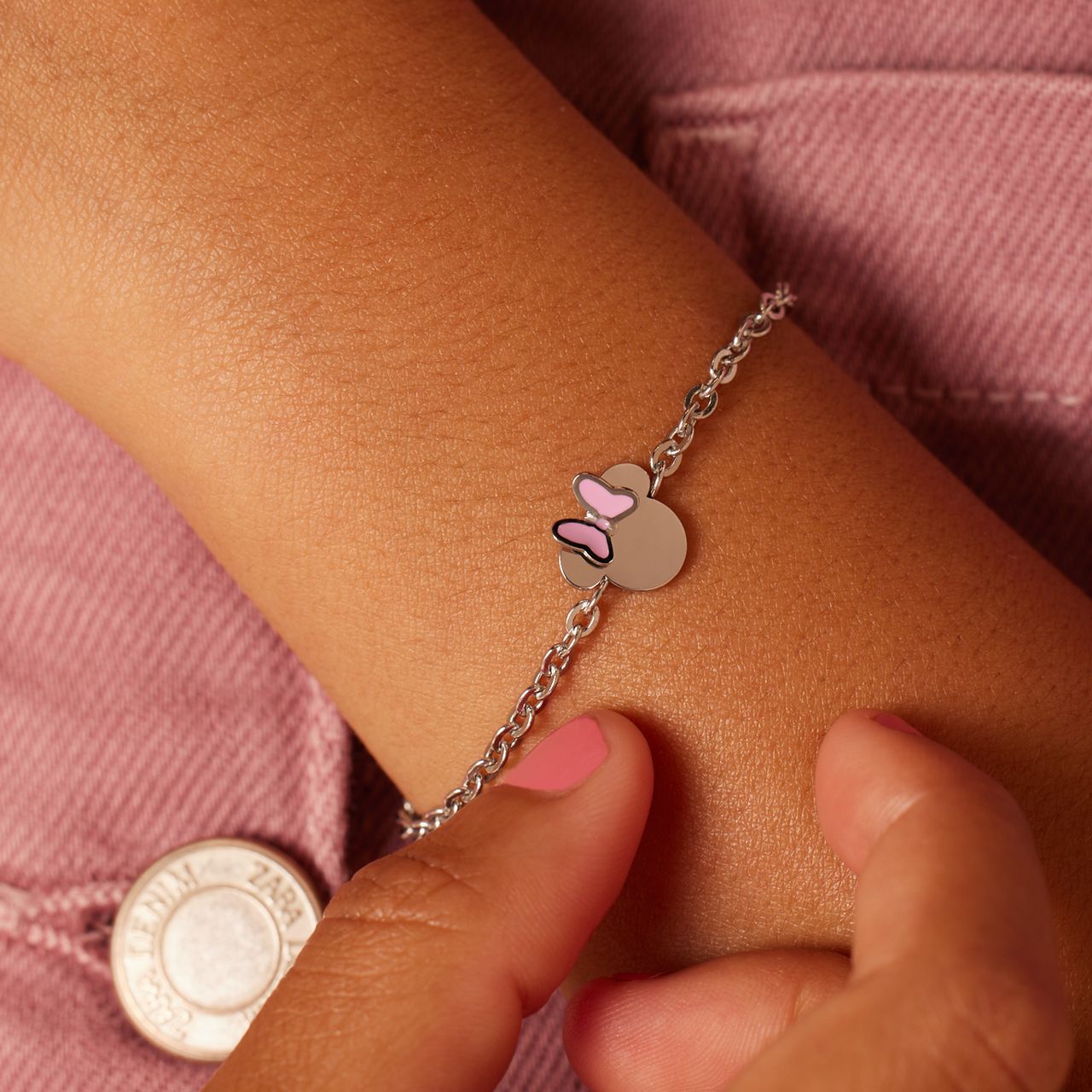Disney - Stainless steel armband Minnie met roze emaille
