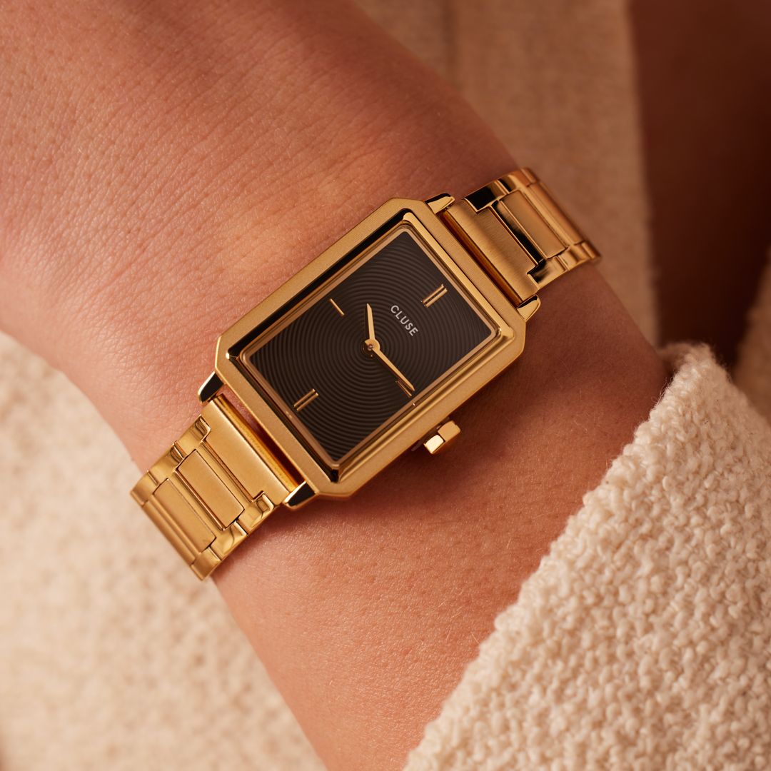 CLUSE – Armbanduhr für Damen „Fluette“ aus Edelstahl, Gold mit Schwarz