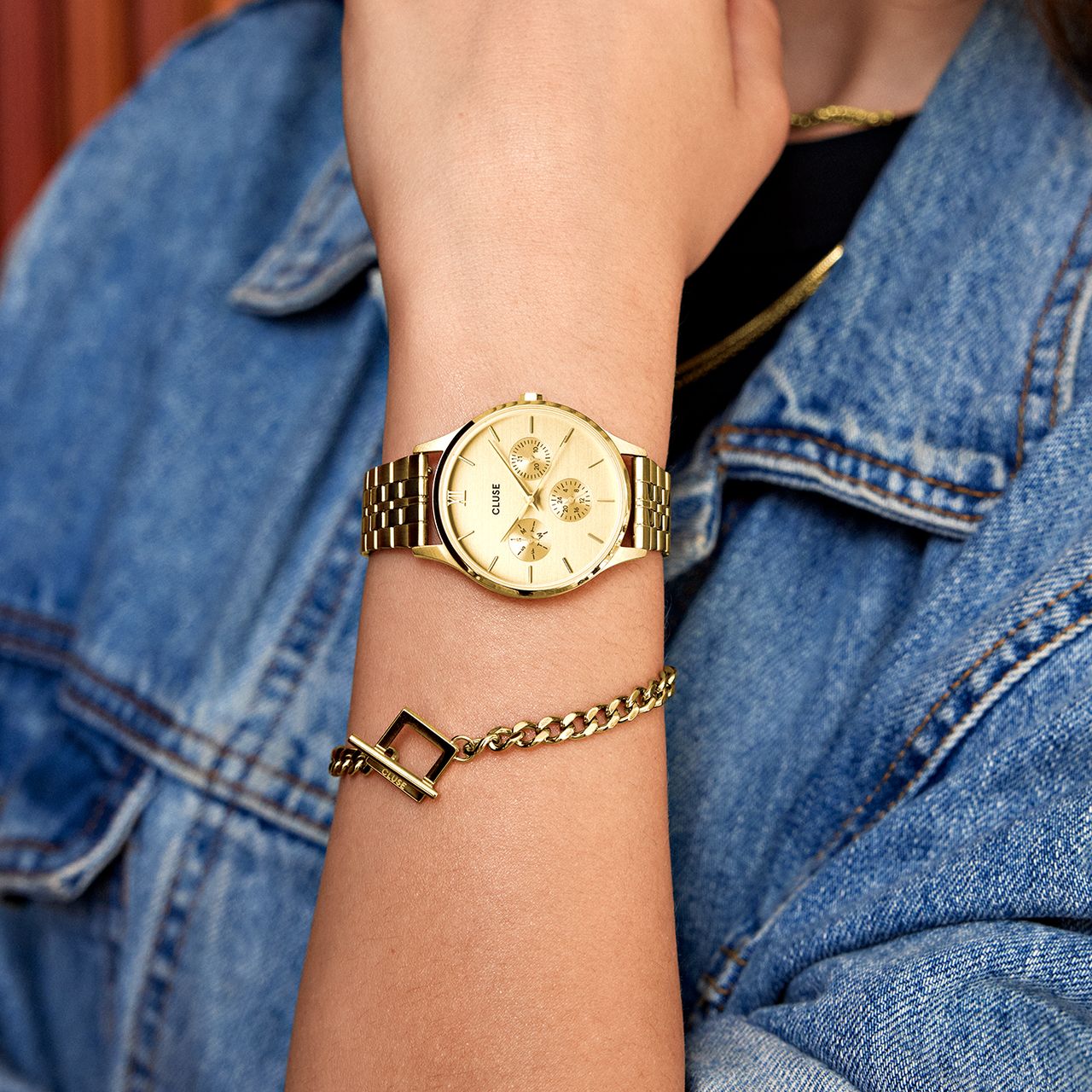 CLUSE - Minuit multifunction stainless steel horloge goldplated