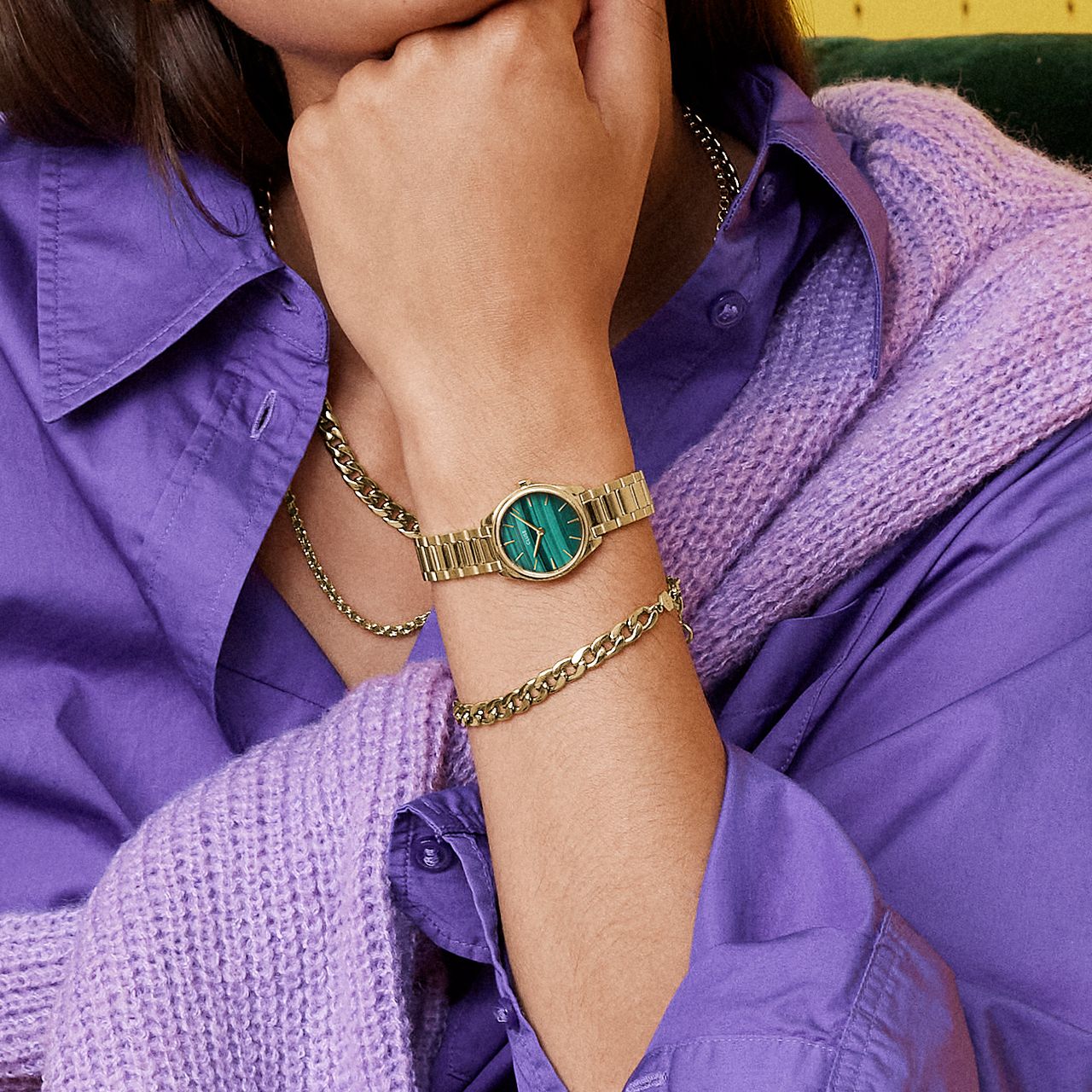 CLUSE - Féroce Mini stainless steel horloge goudkleurig met groen