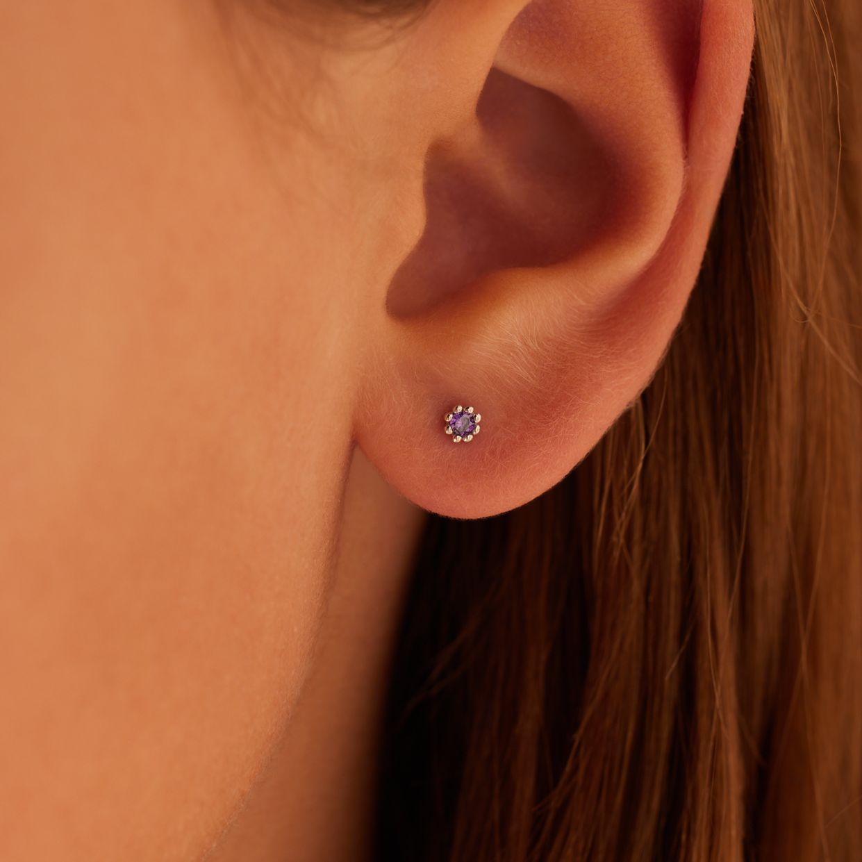 Ohrstecker aus 925 Silber, Blume, Zirkonia, Amethyst