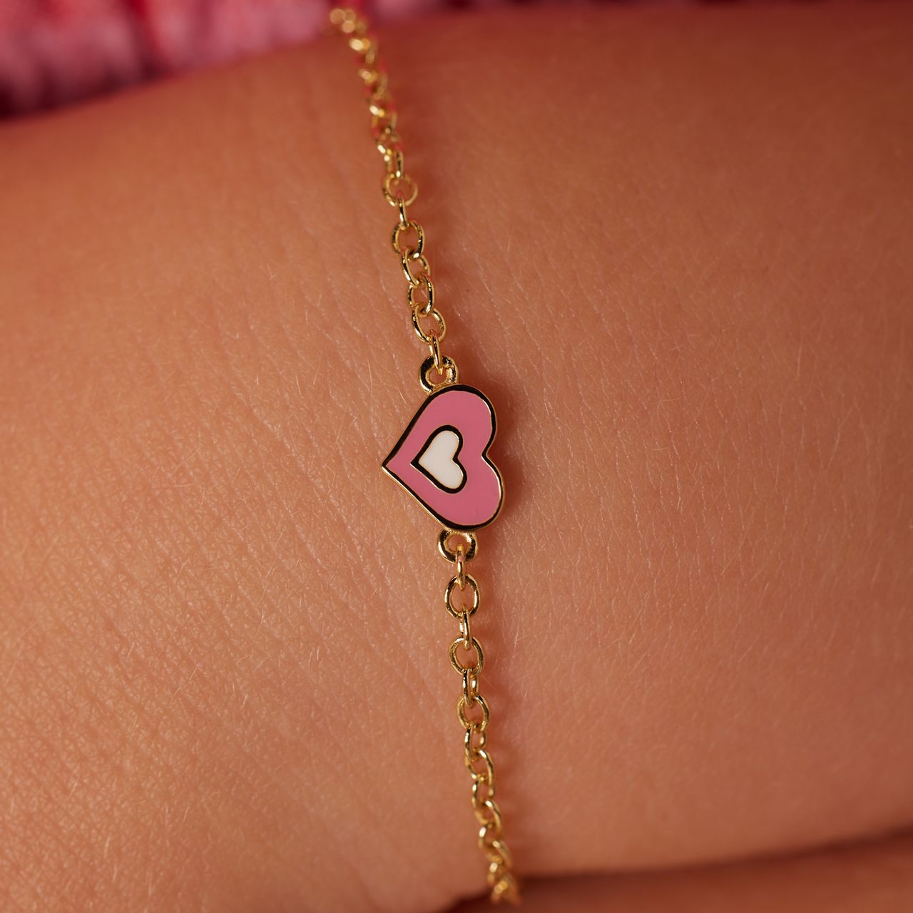 Zilveren goldplated armband hart emaille roze