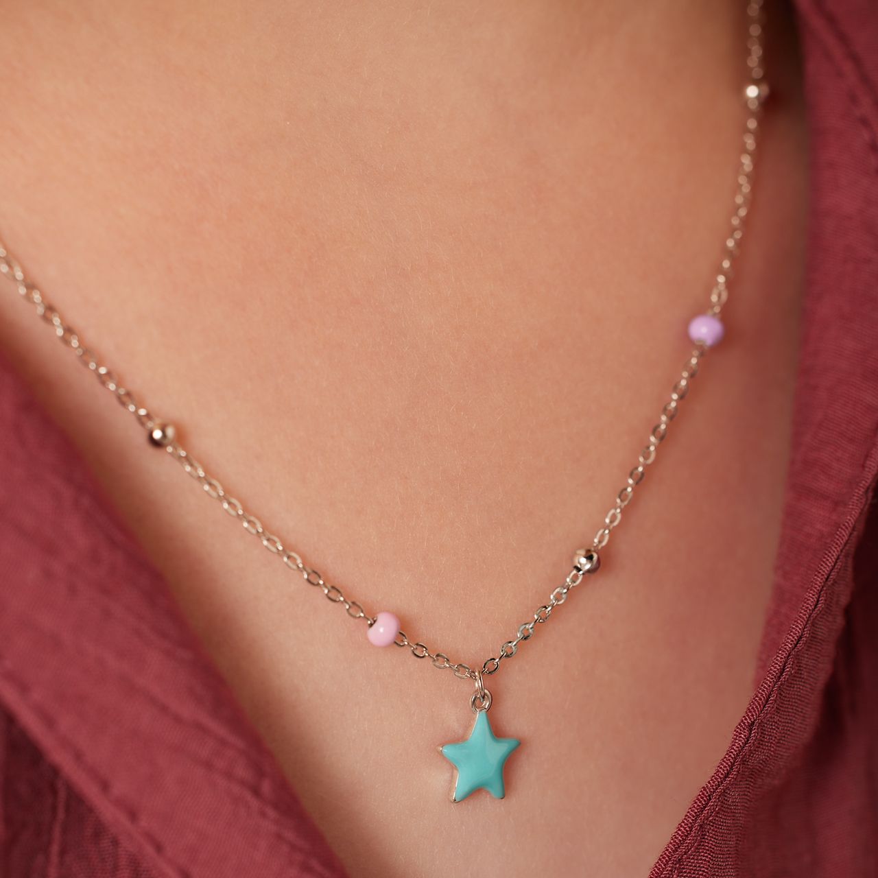Zilveren goldplated ketting ster emaille blauw