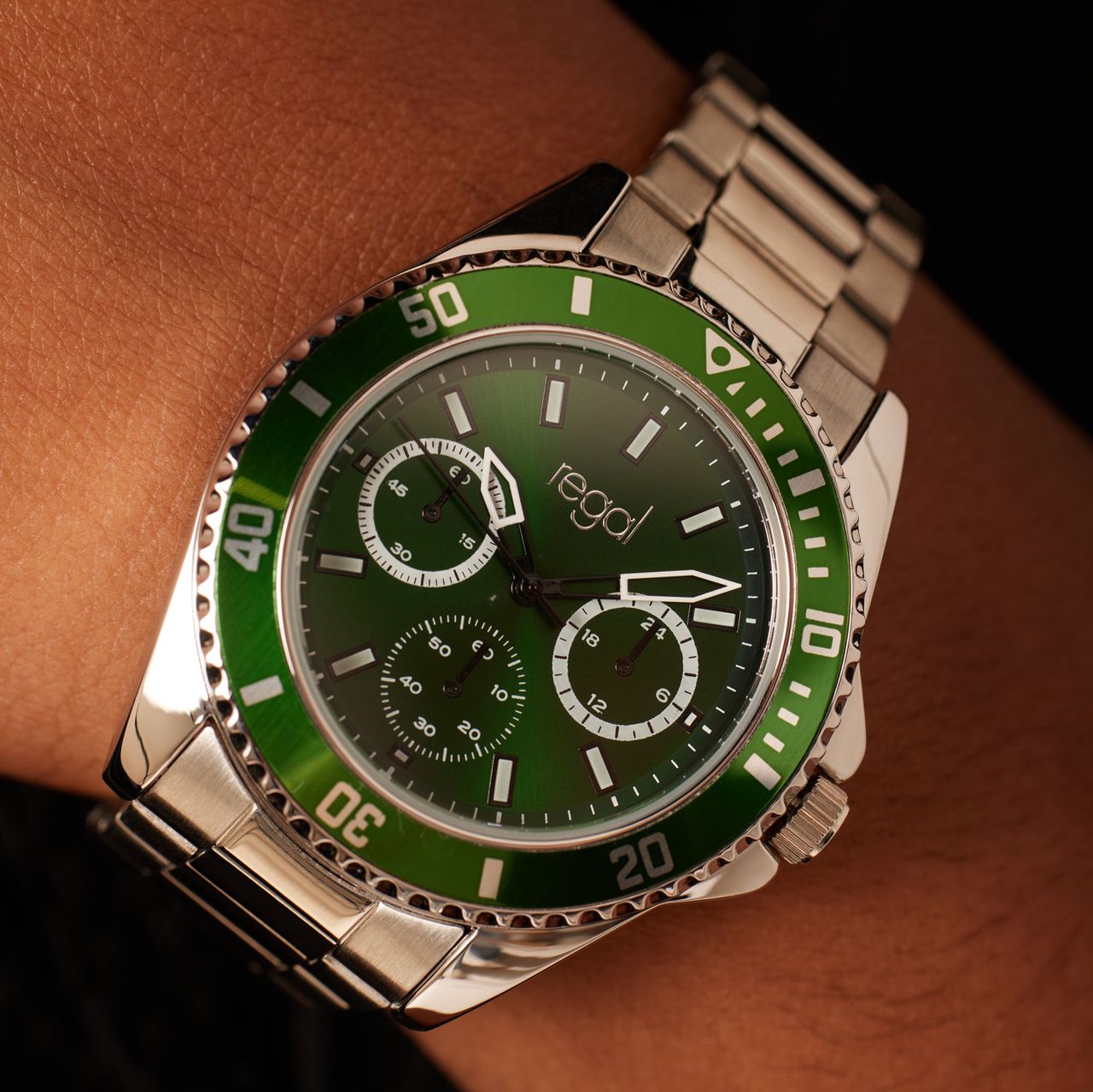 Regal heren horloge staal met groene wijzeplaat