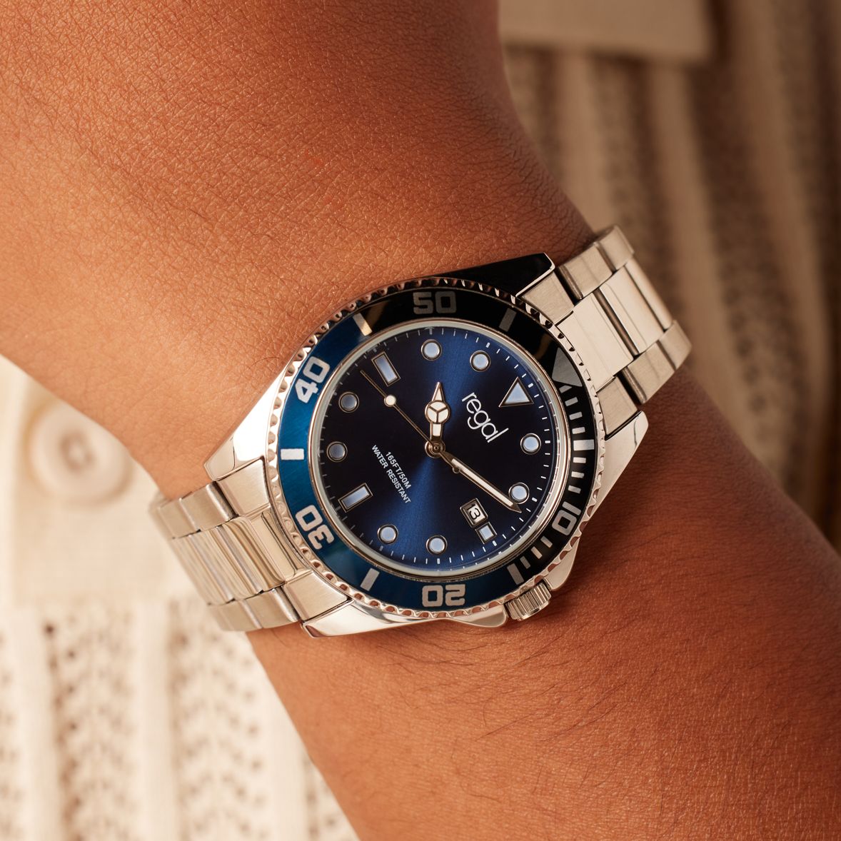 Regal heren horloge staal met blauwe wijzeplaat