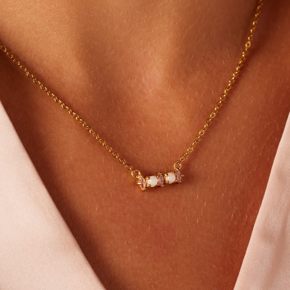 Stalen goldplated ketting met hanger met zirkonia voor dames