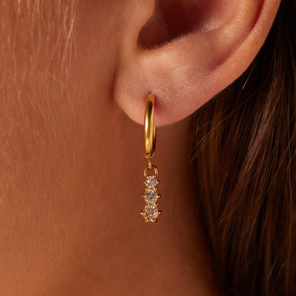 Stainless steel goldplated oorringen met zirkonia voor dames