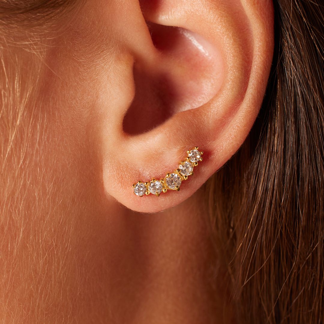 Stainless steel goldplated vintage oorknoppen met wit zirkonia