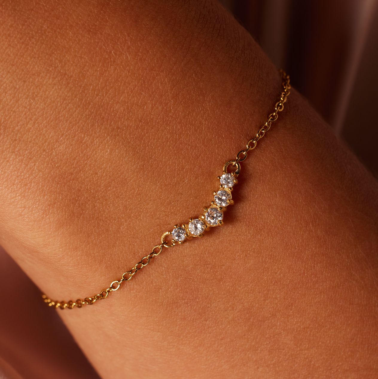 Stalen goldplated fantasiearmband met zirkonia voor dames