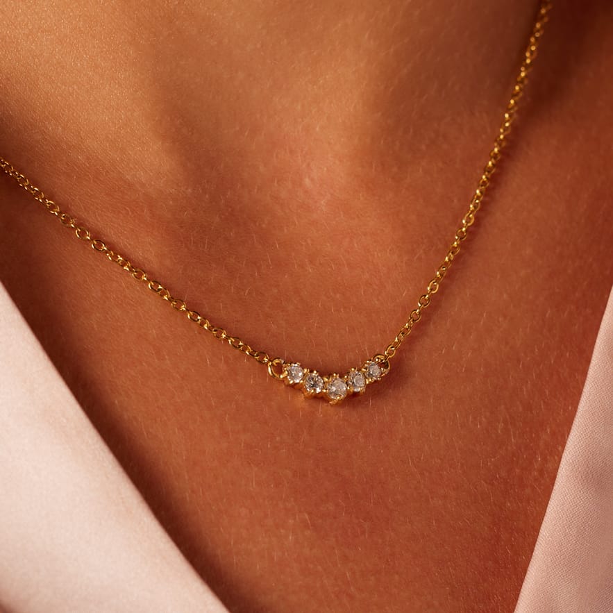 Stainless steel goldplated vintage ketting met wit zirkonia