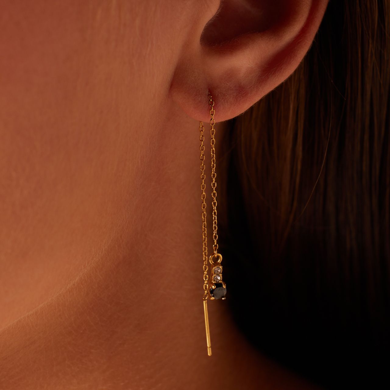 Stalen goldplated doortrek oorbellen met zirkonia voor dames