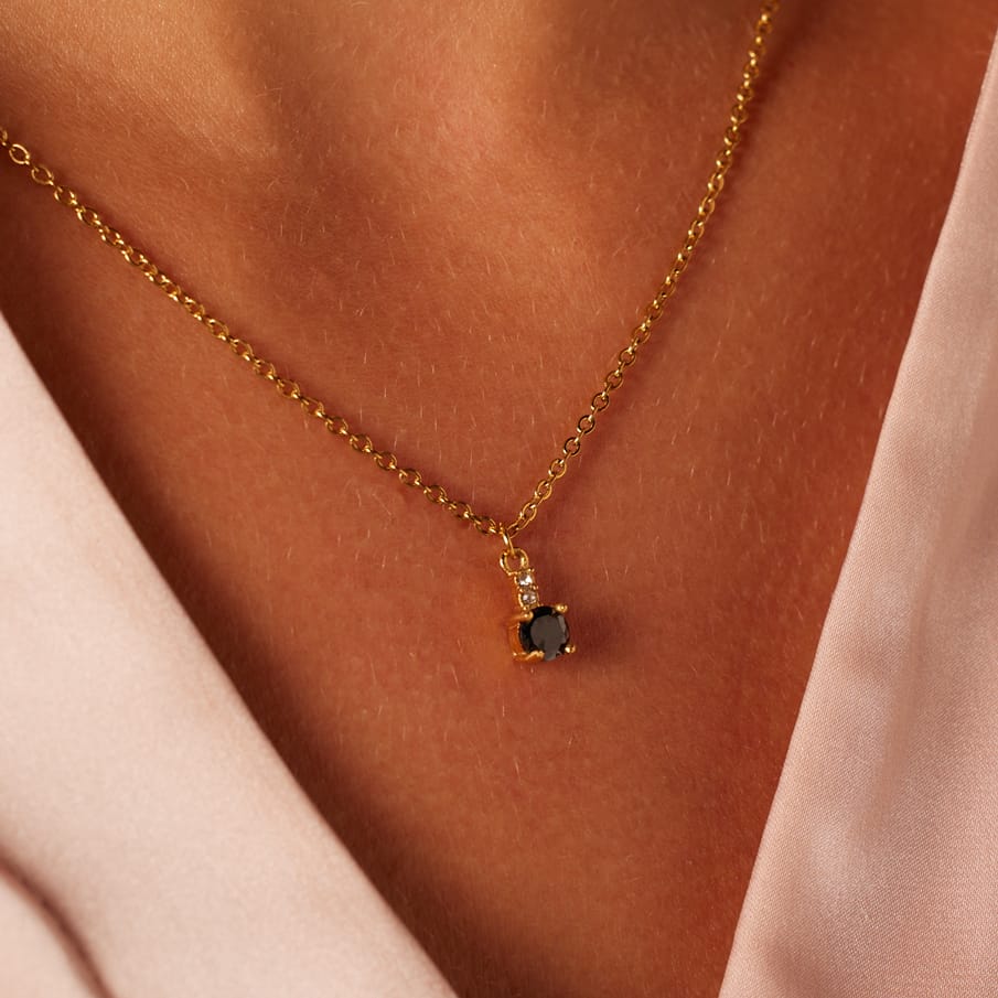 Stainless steel goldplated vintage ketting met zwart zirkonia