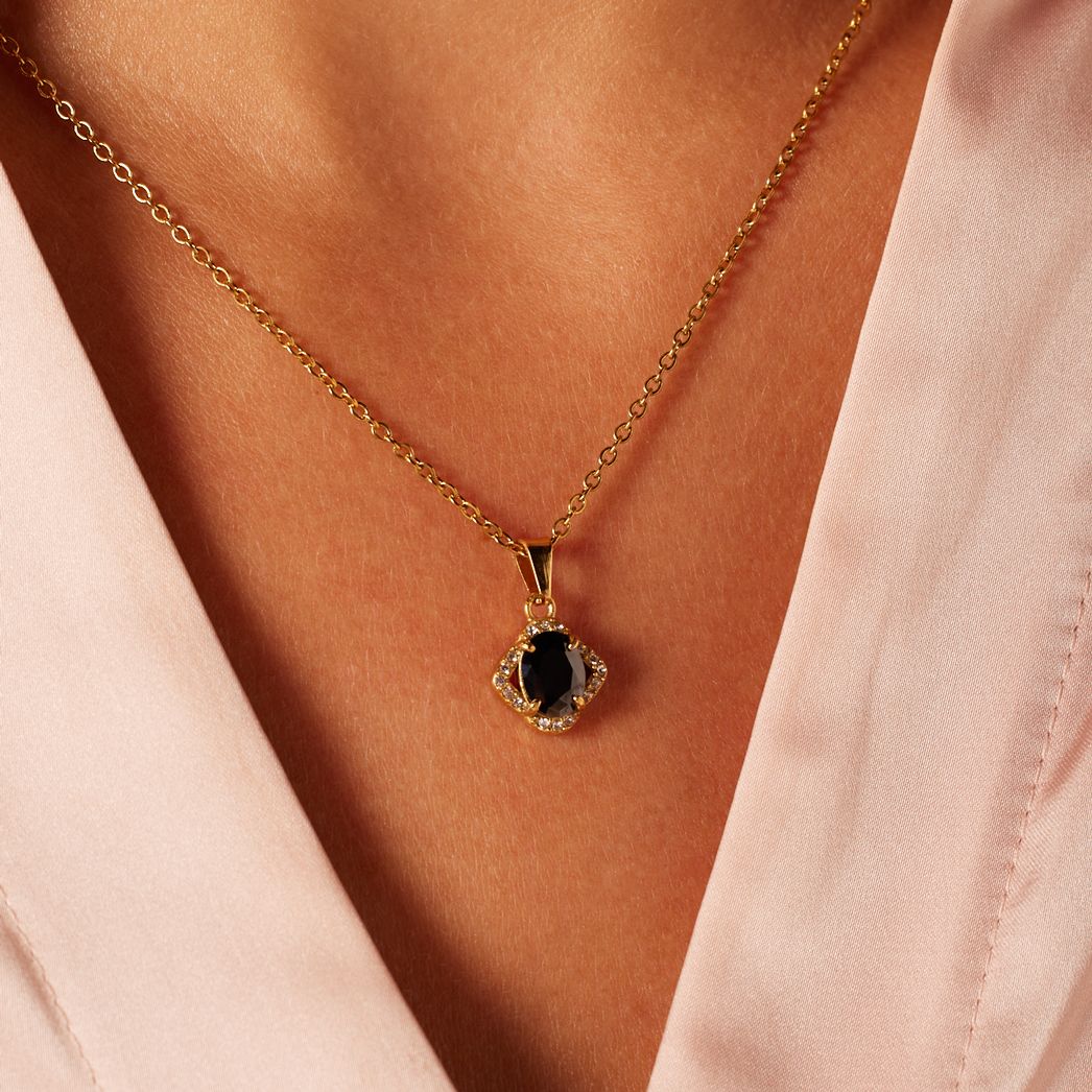 Stainless steel goldplated vintage ketting met zwart zirkonia