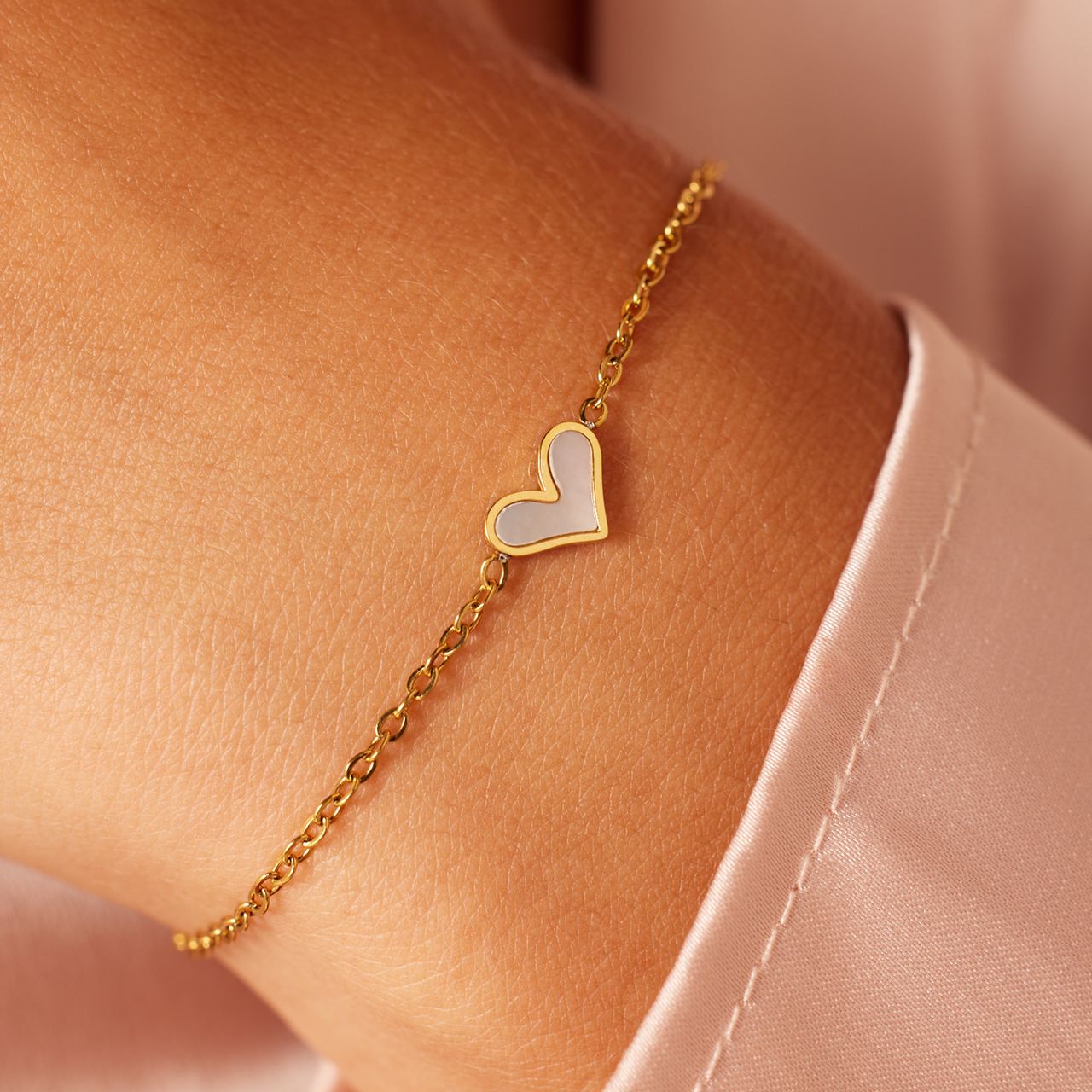 Stalen goldplated fantasiearmband hart voor dames