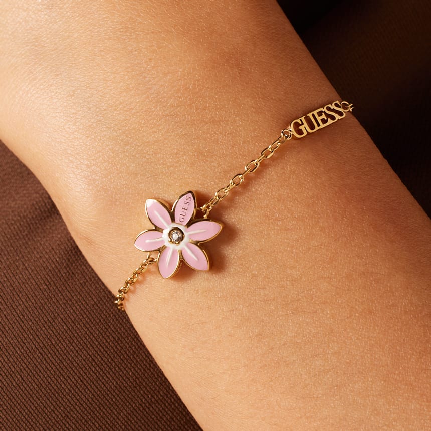 Guess stainless steel goldplated armband roze WHITE LOTUS