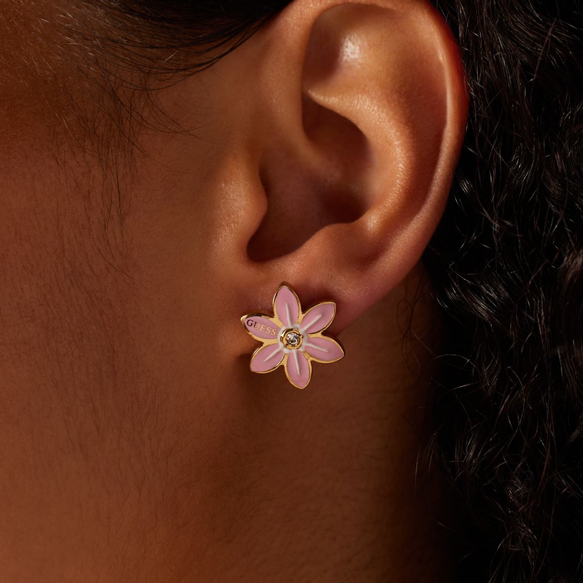 Guess Ohrstecker aus Edelstahl, vergoldet, Rosa, WHITE LOTUS