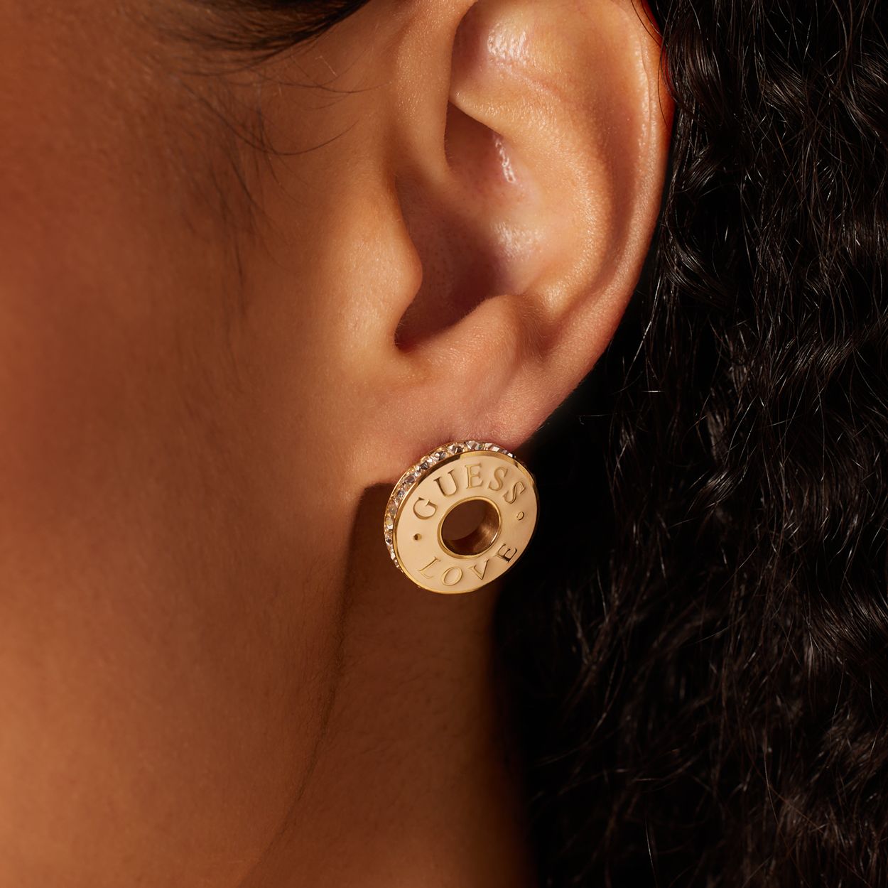 Guess stainless steel goldplated oorknoppen LOVE GUESS voor dames