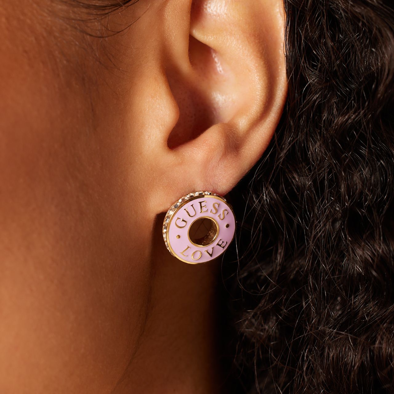 Guess Ohrstecker aus Edelstahl, vergoldet, LOVE GUESS
