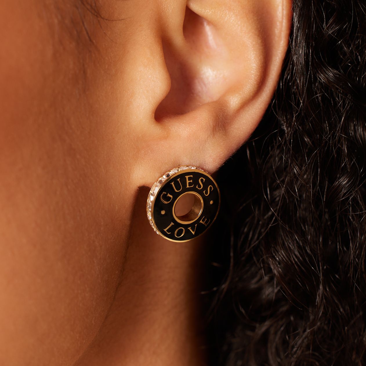 Guess stainless steel goldplated oorknoppen LOVE GUESS voor dames