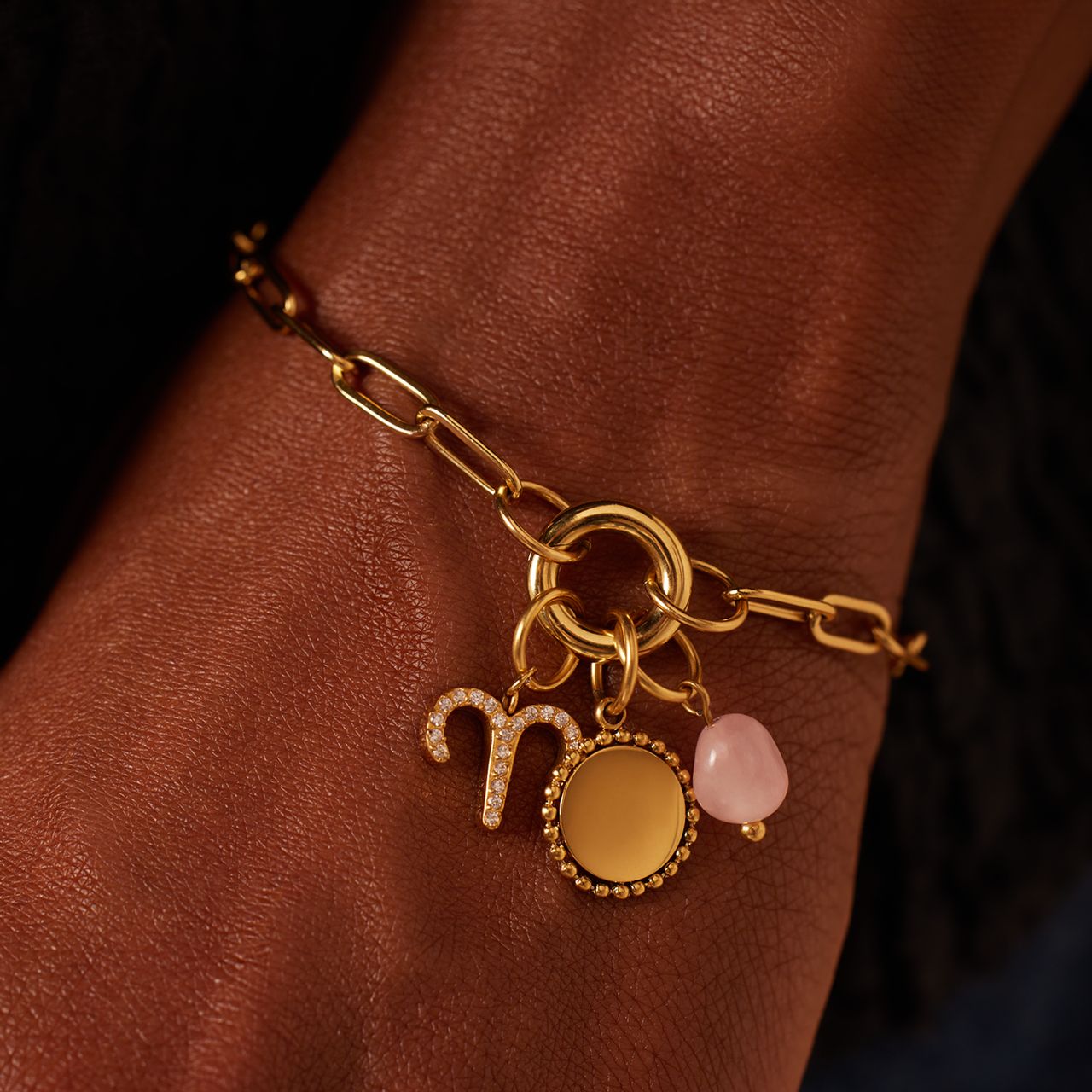 Stainless steel goldplated sterrenbeeldhanger Ram met zirkonia voor dames