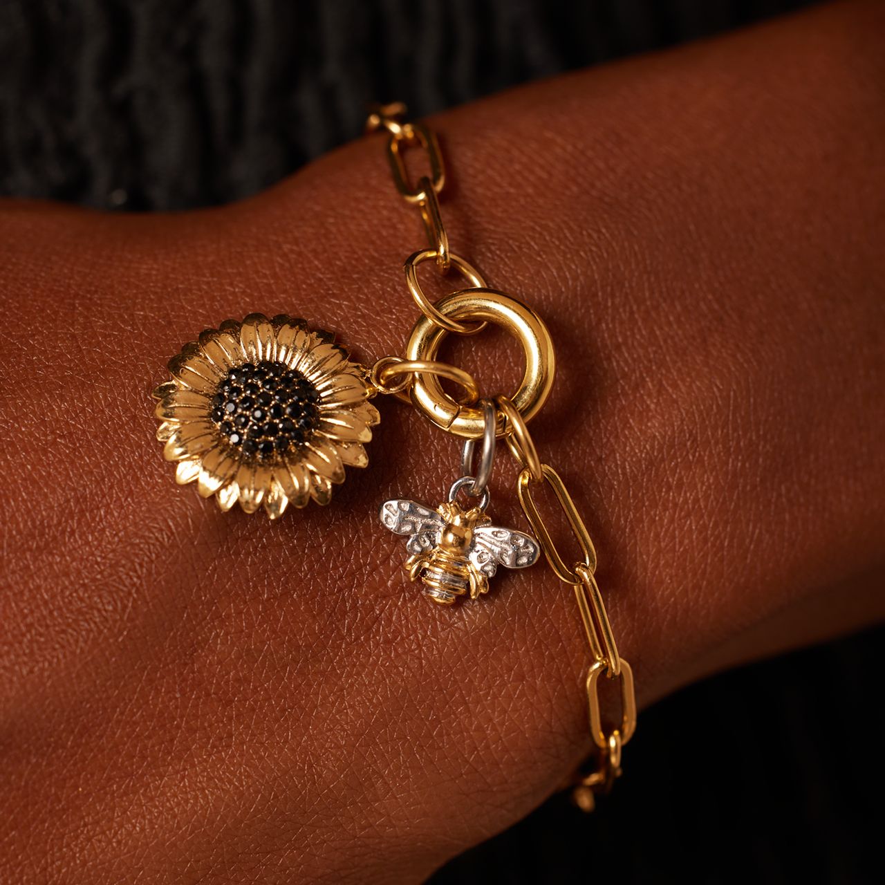 Charm aus Edelstahl, vergoldet, Sonnenblume