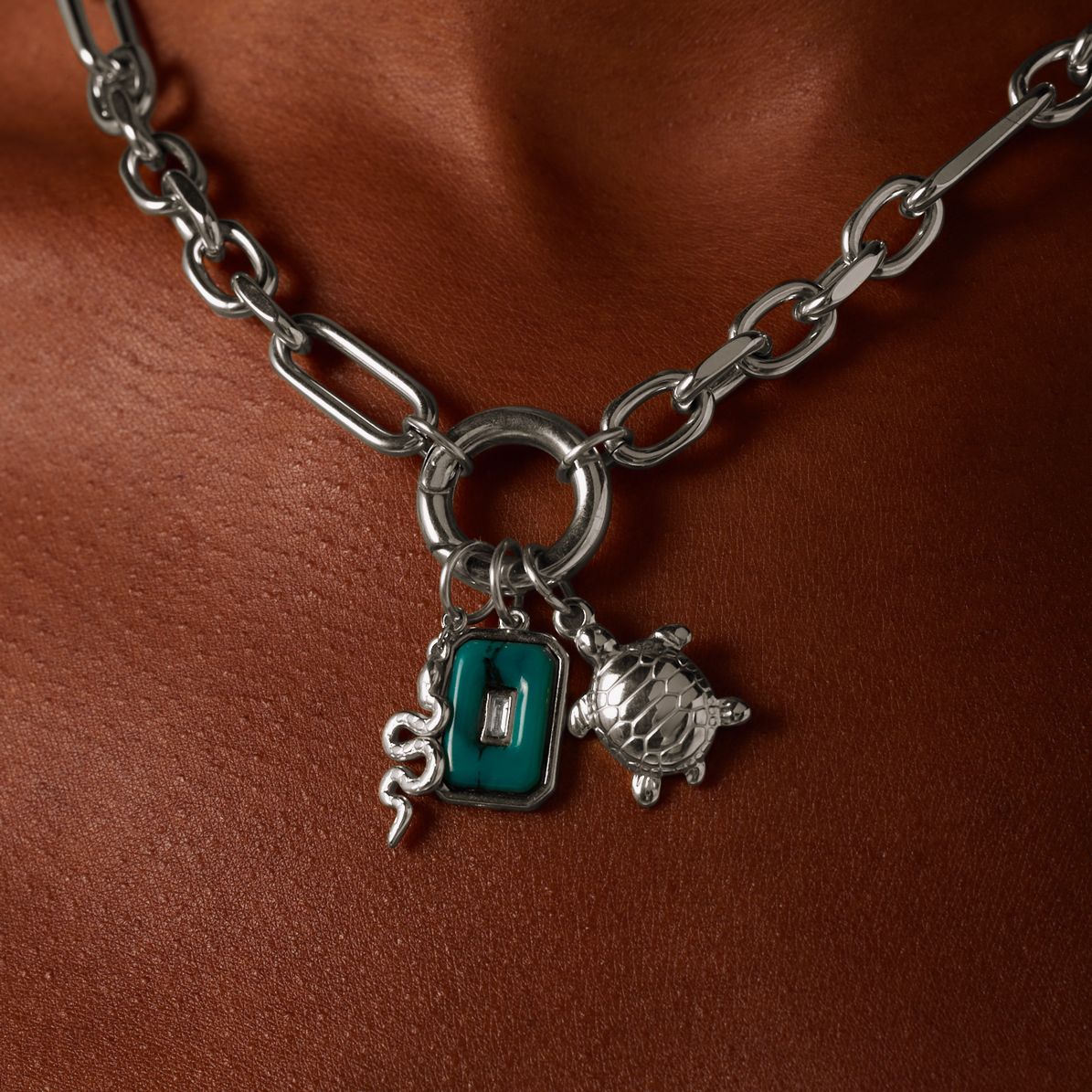Charm aus Edelstahl, Rechteck, grün