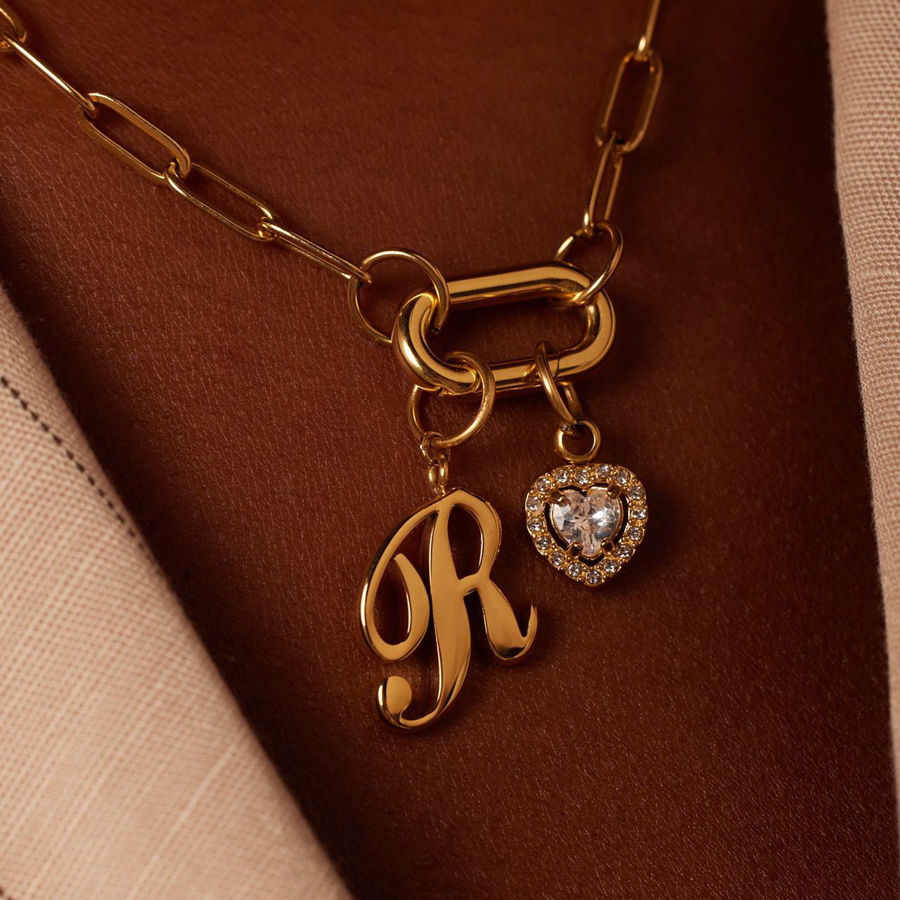 Stainless steel goldplated hanger hart met zirkonia voor dames