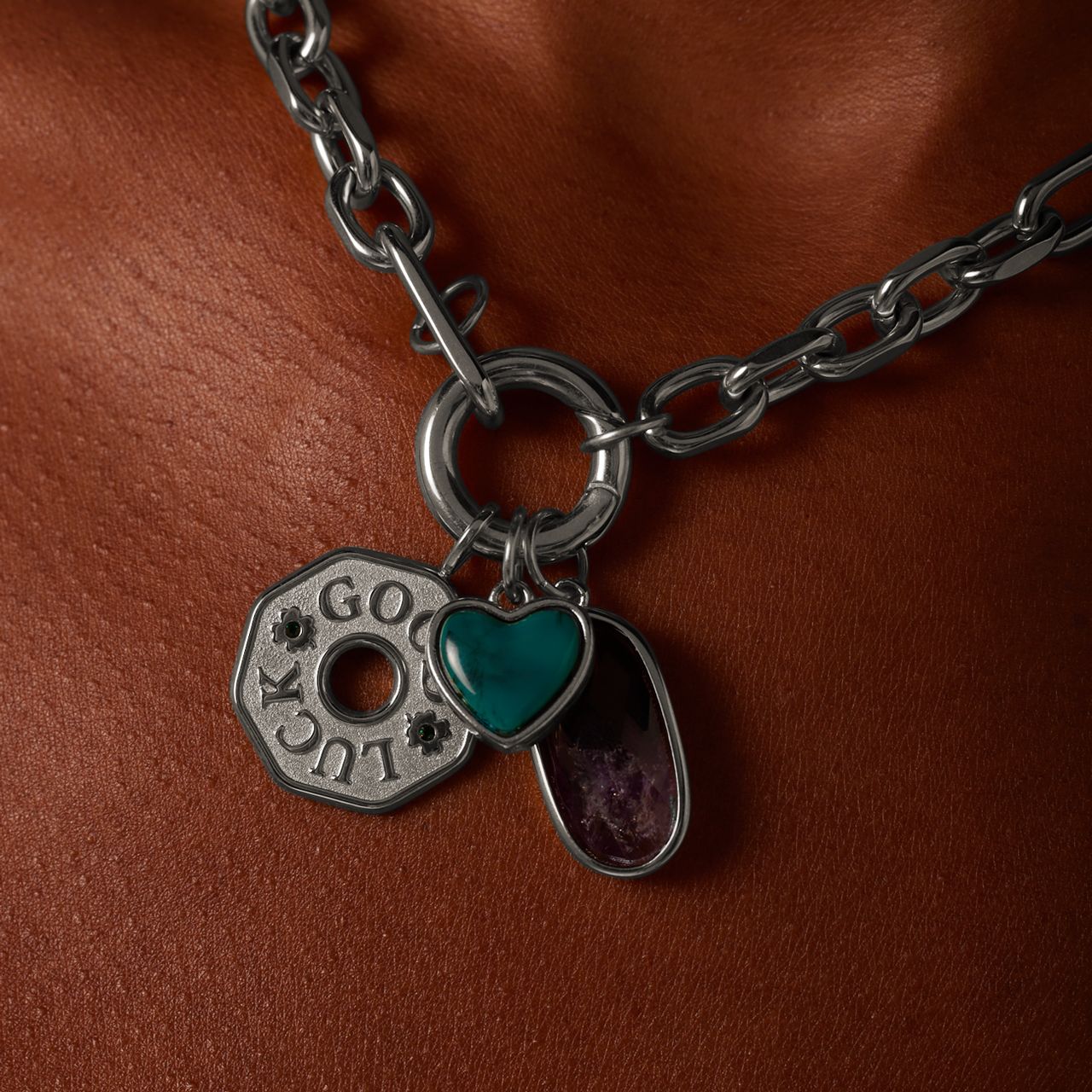 Charm aus Edelstahl, Herz, grün