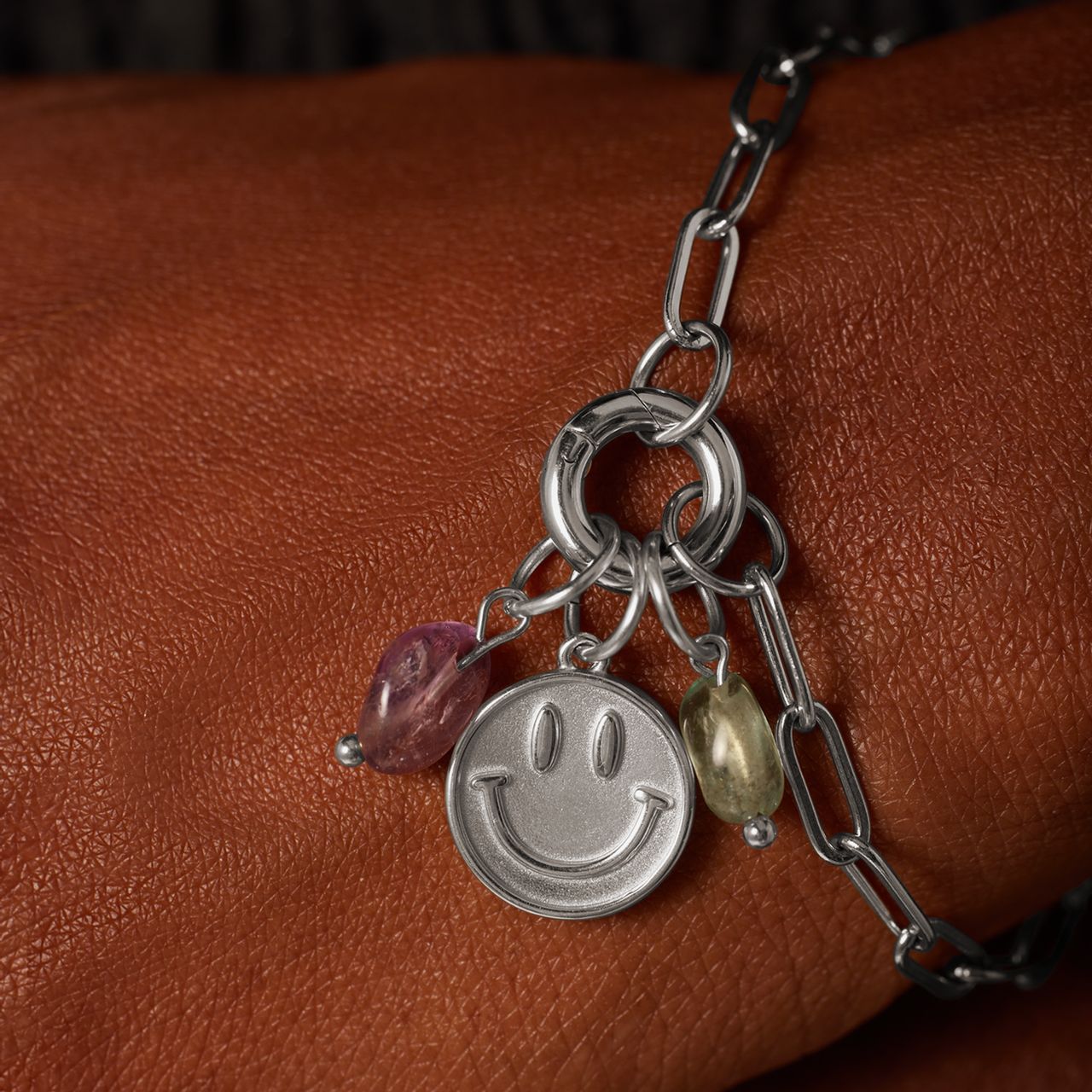 Stainless steel bedel met amethyst agaat