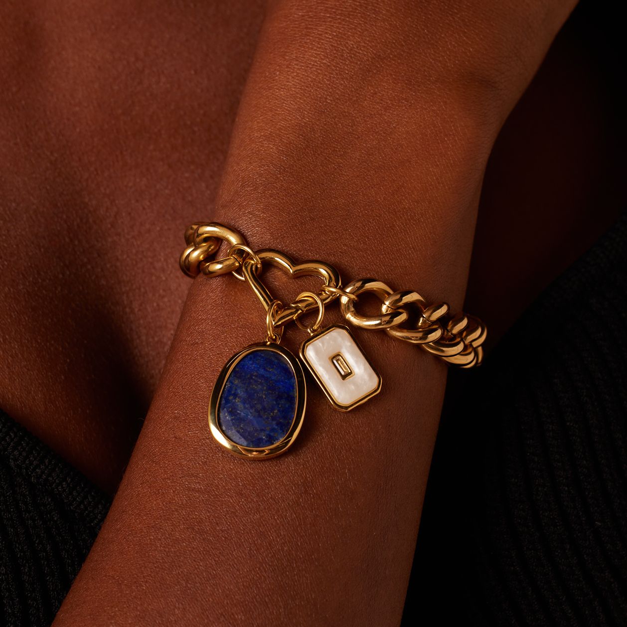 Stainless steel goldplated hanger met lapis lazuli voor dames