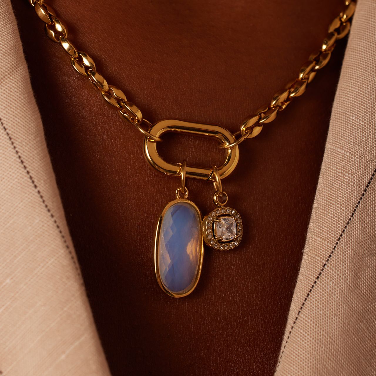 Charm aus Edelstahl, vergoldet, Verschluss, Oval