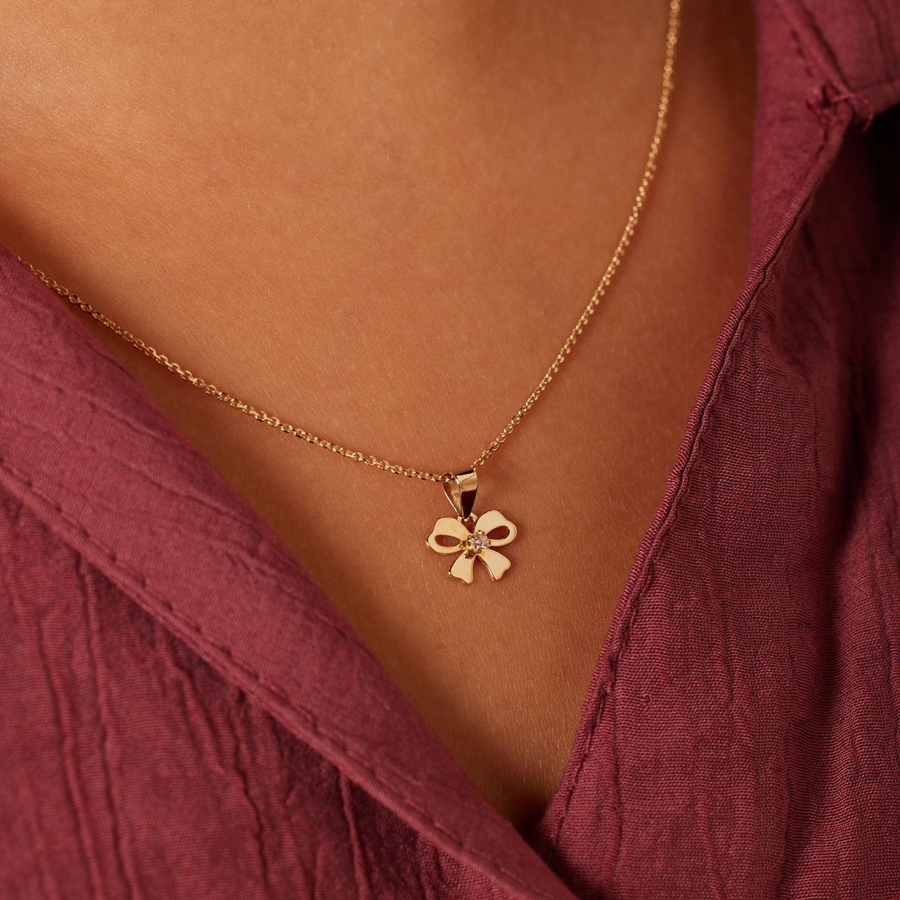 14 karaat ketting strik zirkonia