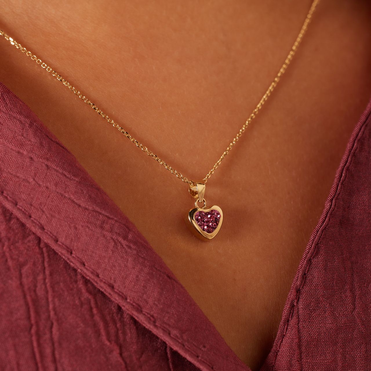 14 karaat ketting hart roze zirkonia