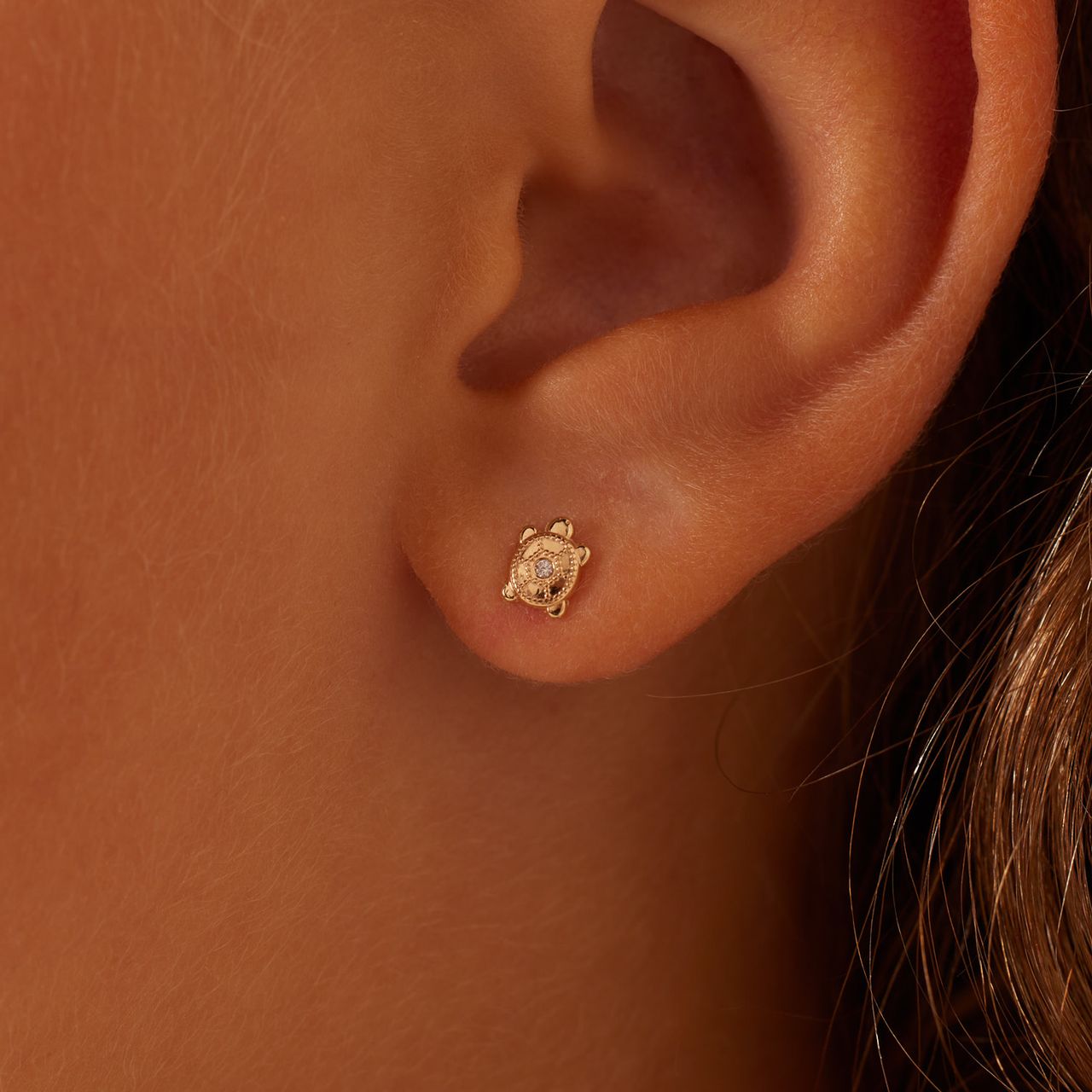 Ohrring aus 585er Gold, Schildkröte mit Zirkonia