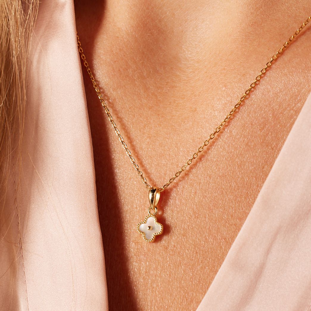 Zilveren goldplated ketting met hanger klaver voor dames