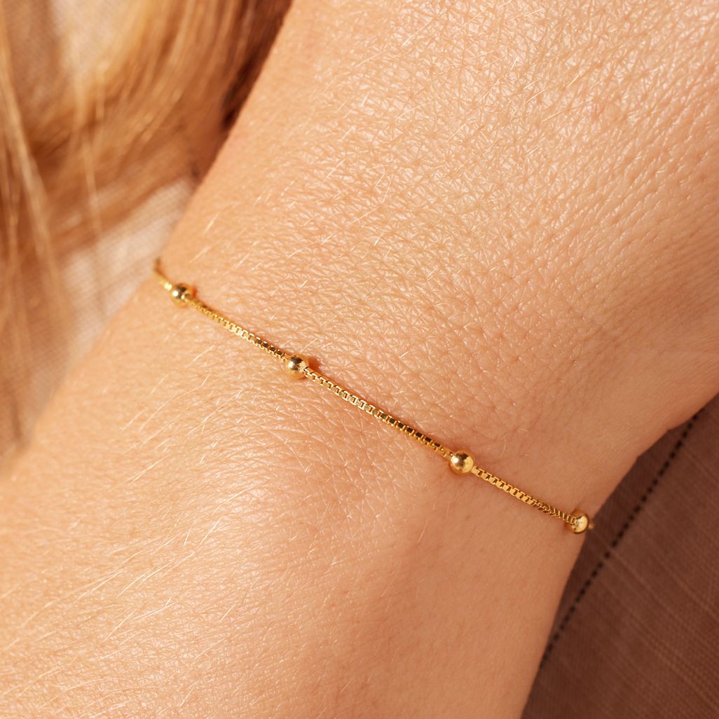 Armband aus 925er Silber, vergoldet, venezianisches Glied, Kugeln