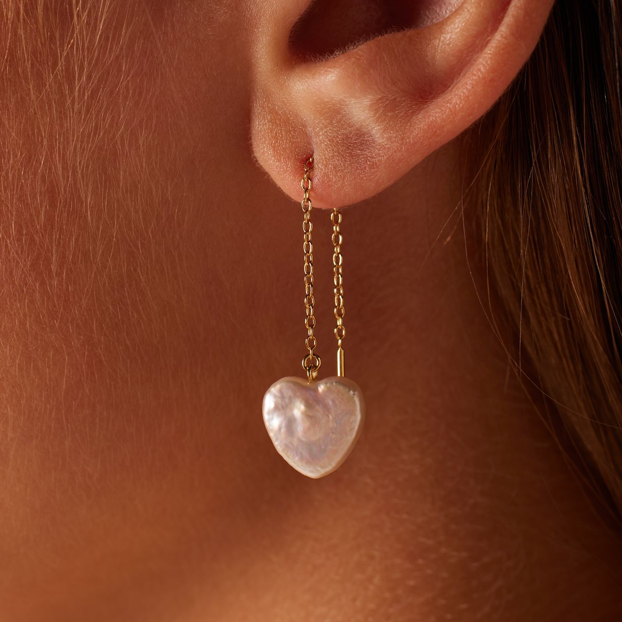 Zilveren goldplated oorhangers hart met parel voor dames