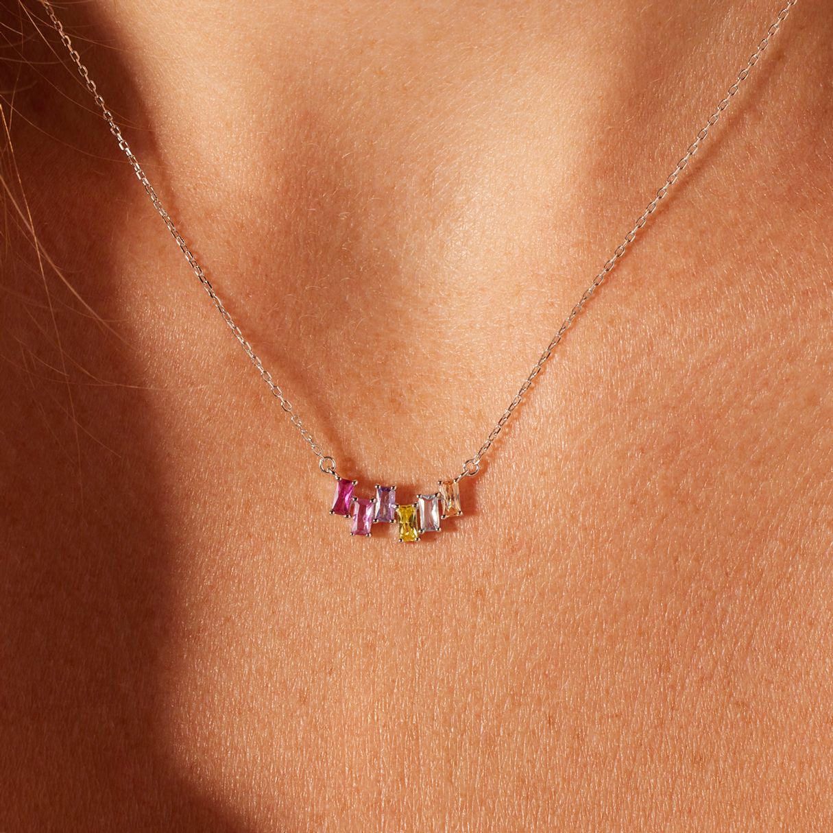 Zilveren ketting baguette multi