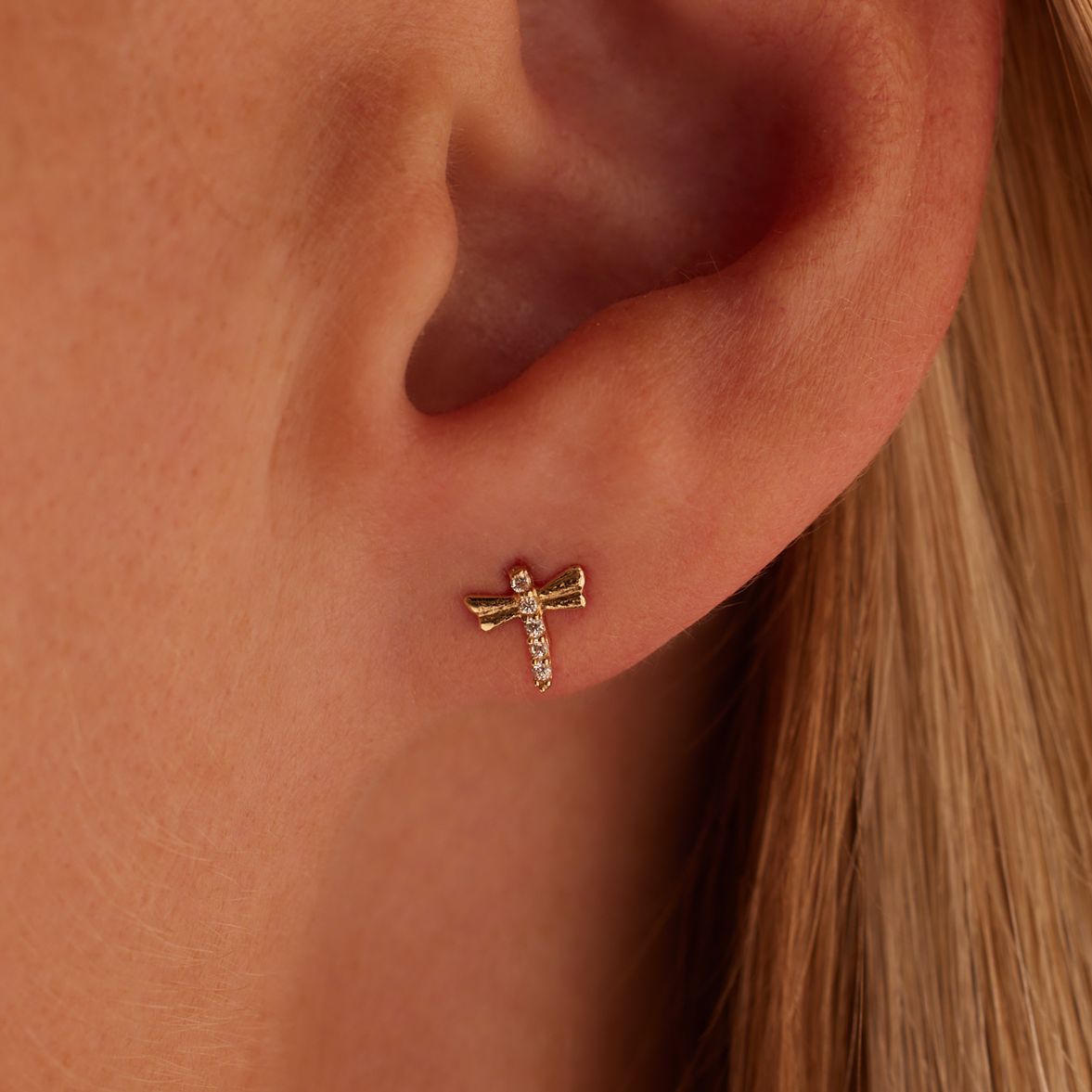 Ohrringe aus 375er Gold, Libelle mit Zirkonia