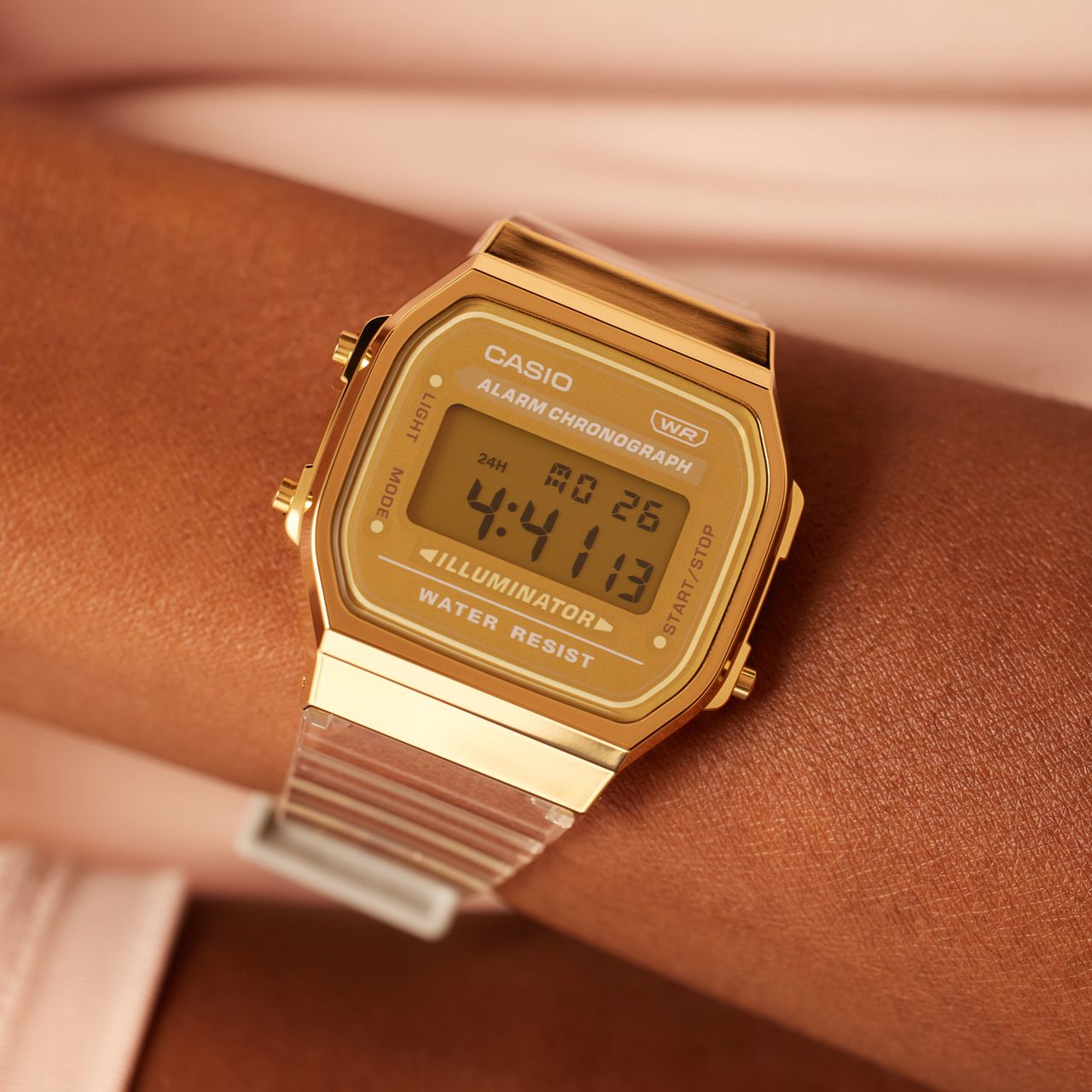 Casio Armbanduhr im Retrolook, Transparant/ Golden, A168XESG-9AEF